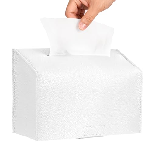 Livelab Paper Towels Cover Compatible with Kleenex Disposable Paper Hand Towels PU Leather Tissue Box Holder Dispenser for Tabletop Bathroom Car Office (White)