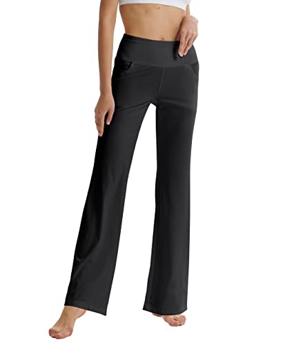 LaiEr Damen Bootcut Yogahose mit Taschen, hohe Taille, ausgestelltes...