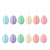 MAGICLULU 12 Huevos de Papel Nido de Abeja para Decorar Fiestas de Pascua - Adornos Colgantes Multicolor de Papel Nido de Abeja - Huevos 3D en Tonos Pastel para árbol de Navidad, cumpleaños y Año