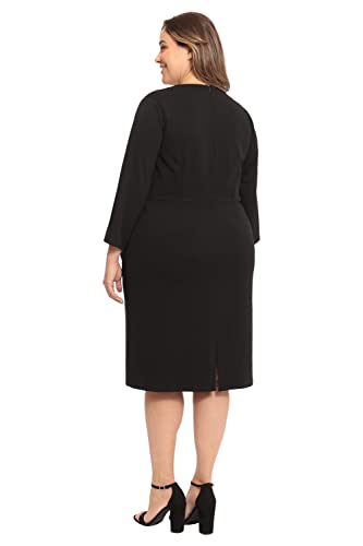 Maggy London Women's Plus Size Notched V-Neck Sophisticated Sheath Dress Event Office Workwear Guest Of, Black #TOP5