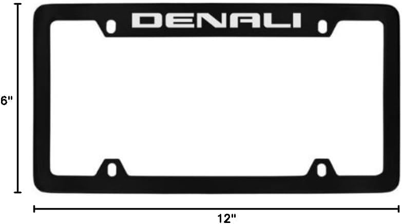 GMC Denali Black Coated Metal Top Engraved License Plate Frame Holder