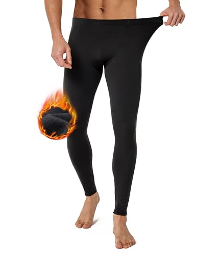 FORVEVO Lange Unterhosen Herren mit Innenfleece, Winter Thermounterwäsche, Ski Thermounterhose Männer, Elastische Thermohose, Functional Thermo Leggings für Sport, Fitness, Hunting(Schwarz,M)