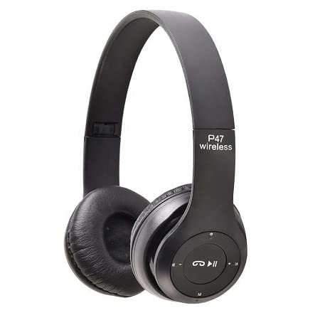 P47 Wireless Sports Headphones with Mic, Stereo Fm, Memory Card Bluetooth Headset (Black, On The Ear)-image-43