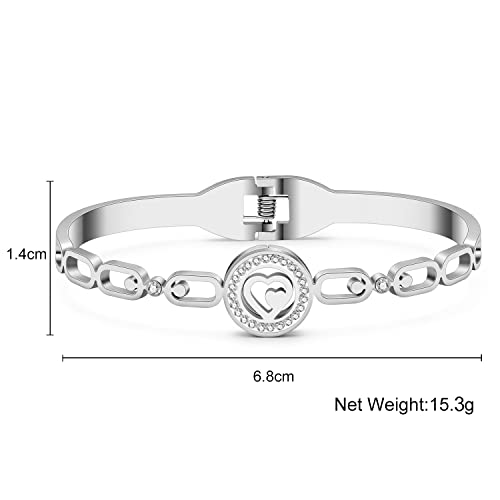Bamay Stainless Steel 18K Gold Silver Plated Rhinestone Bangle Bracelets Gifts For Women Girls Fashion Jewelry Party Favors (Silver Plated Heart) #TOP5