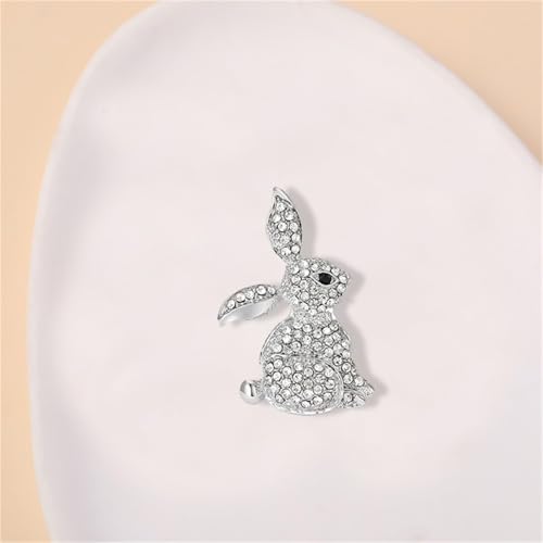 Image of Cute Rabbit Brooch Pin for Women Fashion Crystal Bunny Lapel Pin Easter Holiday Party Accessories