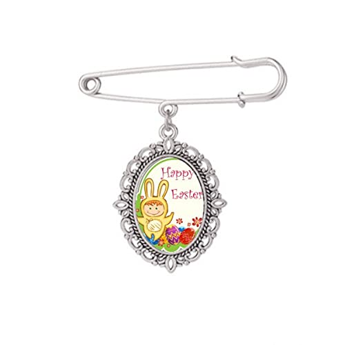 Broche de culture d'oeuf pour enfant motif lapin jaune Happy Easter M