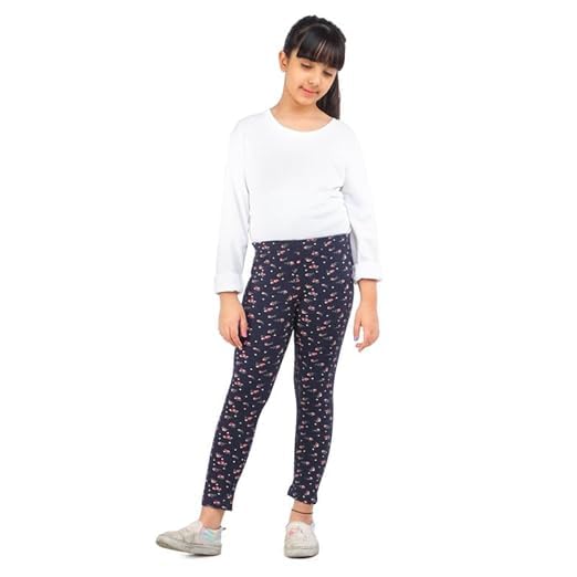 Image of Real Basics Girls Cotton Printed Non-Transparent Regular Fit Ankle Length Leggings (3 Leggings Set)