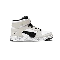 Puma - Pre-School Rebound Mid Layup Marble Shoes, Color Puma White/Puma Black/Gray Violet, Size: 2 UK