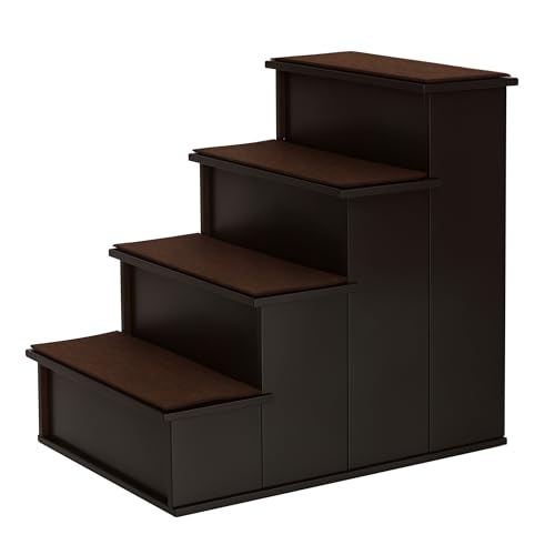 PawHut Haustiertreppe 4-stufige Hundetreppe Katzentreppe Einstiegshilfe mit Rutschfester Matte Haustierleiter für Auto Bett Sofa Dunkelbraun 40 x 59 x 54,2 cm