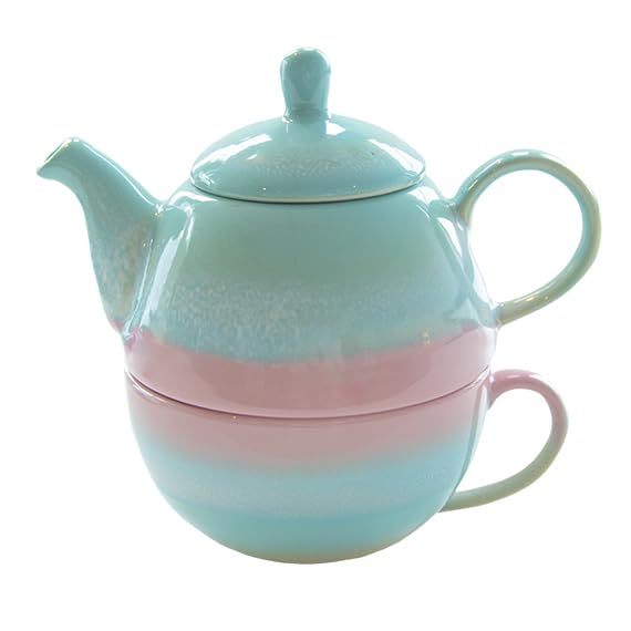 Sass & Belle Pastel Ombre Tea for One in Pink & Green, Multi, 11.5 x 16.5 x 15.5 cm