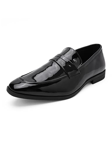 Image of Louis Philippe Men Patent Leather Breathable Lining Material Anti Slip with Heel TPR Sole Formal Slip-on Shoes