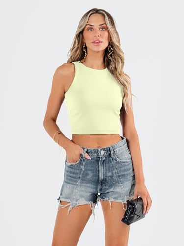 Image of EFAN Women's Double Lined Racerback Crop Tank Top | High Neck Slim Fit Sleeveless Workout Top, No-Bra Essential for Gym, Yoga & Going Out
