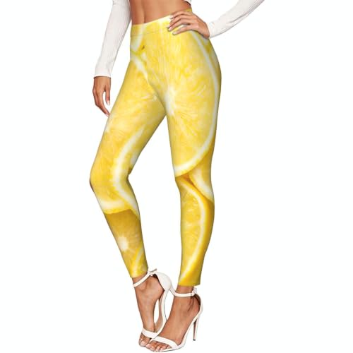 Leggings elásticos de limón amarillo para mujer de longitud completa para yoga y descanso en casa