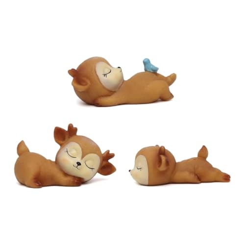 jauoeoy 3 Pcs Baby Deer Figurines Cake Topper Cute Mini Fawns Woodland Animal Desktop Decoration Baby Shower Birthday Wedding Party Ornaments Decor