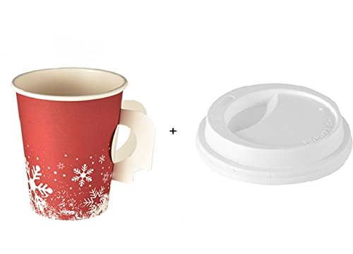 EMLEMI 100 Trinkbecher mit Henkel + Deckel Winter Time 0,2 l Cafe to go Kaffeebecher, Hartpapierbecher Pappbecher Thermobecher Glühweinbecher extra dickwandig Kalt- u. Heißgetränke