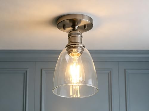 Image of Yosoan Lighting Loft Bar Ceiling Pendant Light Fitting for Kitchen Island Living Room Bedroom Dining Room Bathroom, Clear Glass Shade (Brushed)