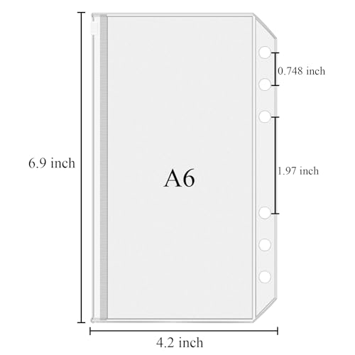 Antner 12pcs Binder Pockets A6 Size 6 Holes Binder Zipper Folders for 6-Ring Notebook Binder Loose Leaf Bags, Waterproof PVC Pouch Document Filing Bags