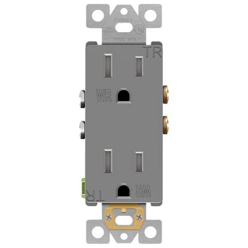 ENERLITES Decorator Receptacle, Tamper-Weather-Resistant, Residential Grade Outlets (Decorator 15A-Gray)