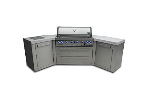 Mont Alpi MAi805-45 44-inch 6-Burner 115000 BTU 45 Degree Stainless Steel Gas Outdoor Kitchen Bar Barbecue Island Grill + Infrared Side & Rear Burners + Granite Countertops + Storage Drawers