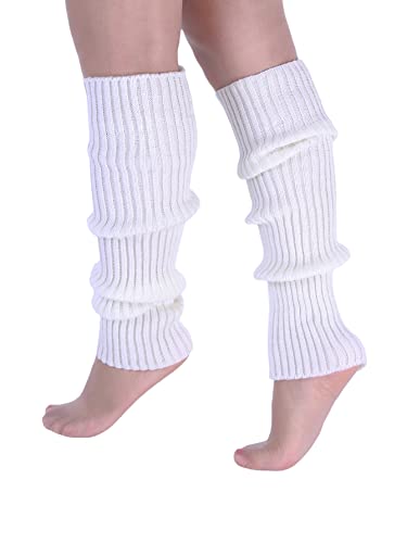 Milumia Women's 1 Pair Ribbed Knit Leg Warmers 80S Boot Long Socks White One Size #TOP14