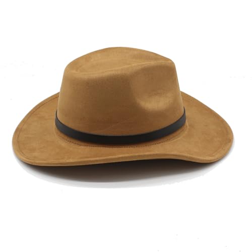 Image of LIDHAY Cowboy Hat for Women Men Felt Wide Brim Cowgirl Hat Western Suede Hats for Cowboys and Cowgirls with Belt Buckle