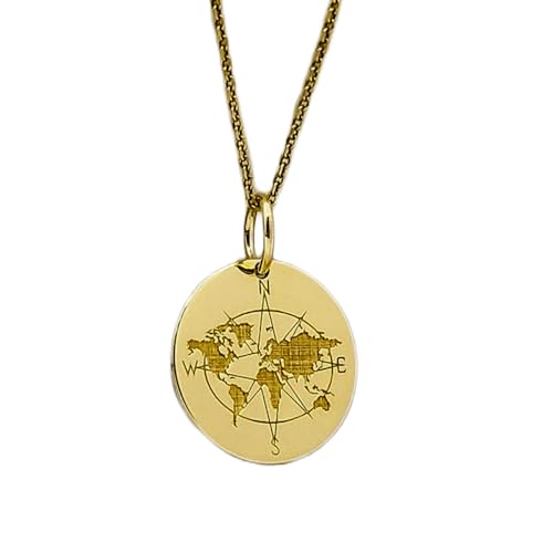 Collier pendentif boussole 24 mm en argent plaqué or et chaîne 45 cm LKBEADS