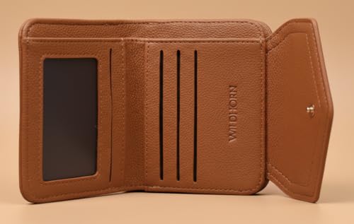 Image of WildHorn Women's Wallet | Premium Vegan Leather Ladies Purse with Zip Coin Pocket & Snap Button | Compact Wallet with Card Slots & ID Window (Tan)