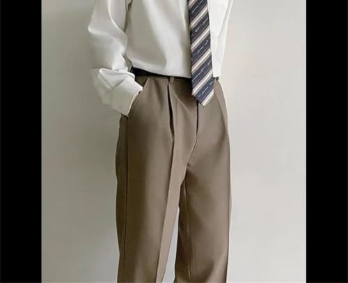 Men Straight Loose Fit Trousers Solid Color High Waisted Casual Business Office Suit Pants4