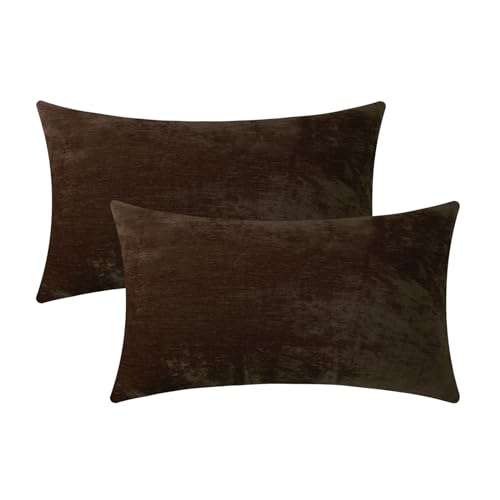 Jeneoo Coffee Brown Decorative Throw Pillow Covers Soft Chenille Comfy Lumbar Solid Couch Cushion Cases Decor (Set of 2, 12 x 20 Inches)