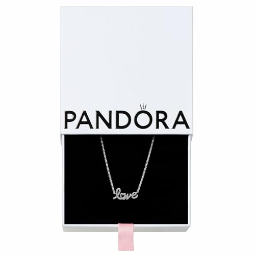 PANDORA Moments Sparkling Handwritten Love Collier Necklace - Gift for Her - Sterling Silver with Cubic Zirconia - With Gift Box - 17.7