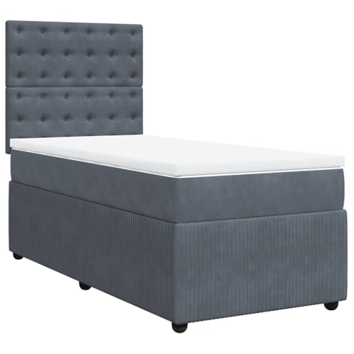 Bodenbettrahmen Tagesbett,Boxspringbett mit Matratze Dunkelgrau 90x190 cm Samt für Kleine Räume, Gästezimmer, und Schlafzimmer – Bild 4