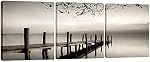 Pyradecor Peace 3 Panneaux Paysage noir et blanc Giclee Canvas Imprimes sur toile Mur Art moderne Stretched et encadré Photos Peintures Oeuvres pour le salon Chambre à coucher Accueil Décor AH3018