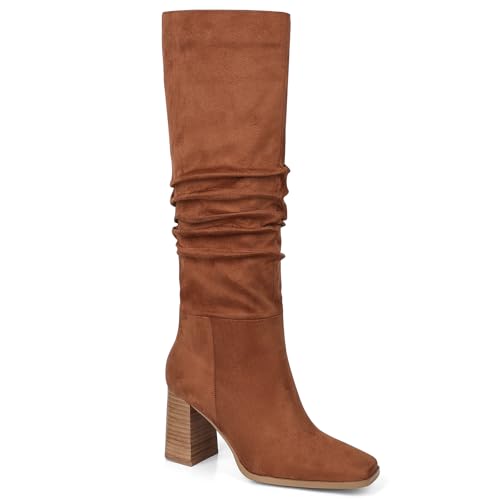 mikarka Suede Knee High Boots Women Slouchy Tall Boots for Women Square Toe Chunky Block High Heel 2025 Fall Slip-On Long Boots