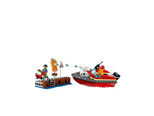 City Fire Incendio al Porto, Set di Costruzioni con Motoscafo Antincendio con Cannone ad Acqua e Minifigure di Pompiere, Giocattolo da Bagno per Bambini di 5 Anni, 60213 - Lego - Immagine 3