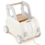 GOPLUS Andador de Empuje Mutifuncional, Coche de Empuje para Bebéscon Cuerda de Remolque, Carrito de Almacenamiento con Asiento Abatible, Ruedas Lisas, Forma de Coche, para Montar Caminar Remolcar