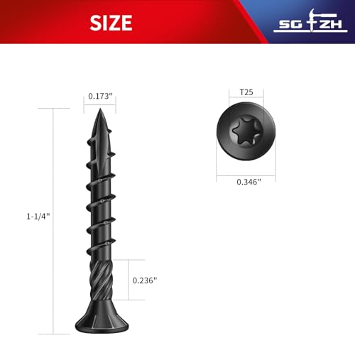 Image of #8 x 1-1 /4 inch Deck Screws (175Pcs) 1lb. Carbon Steel, Black, Flat Head, Rust Resistant epoxy Coated, with T25 Star Bit