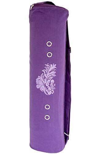 Meru Yoga Mat Bag - The Original Smart Yoga Bag Design – Natural Cotton Canvas Yoga Mat Carrier. Quality Yoga Mat Holder Purple