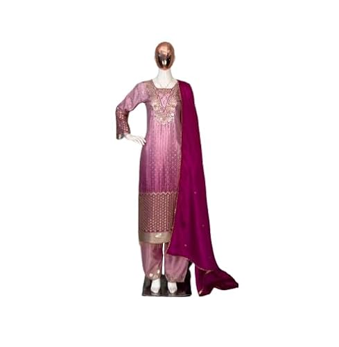 Women's Embroidered Salwar Kameez Suit, Purple Ombre, Churidar with Dupatta,
