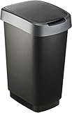 [page_title]-Rotho Twist Mülleimer 25 l, Kunststoff (PP), schwarz / silber, 25 Liter (33,3 x 25,2 x 47,6 cm)