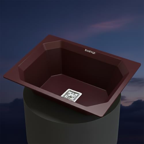 Image of BASINQU BASINQU Quartz Sink for Kitchen | 24x18x9 Inches Brown Single Bowl Sink For Kitchen Basin Diamond Designed | Granite UV Protected Scratch Resistant, Undermount /Topmount Kitchen Sinks