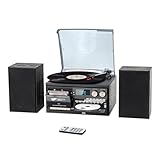 10 in 1 Vintage Record Player, 3 Speed Turntable with 2 External Speakers, Wireless Bluetooth, CD Cassette Player, USB SD MMC, AM FM Radio with Remote Control