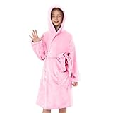 V.&GRIN Girls Fleece Robe, Hooded Toddler Soft Fuzzy Bathrobe for Kids 3-14 Years（Pink7-8