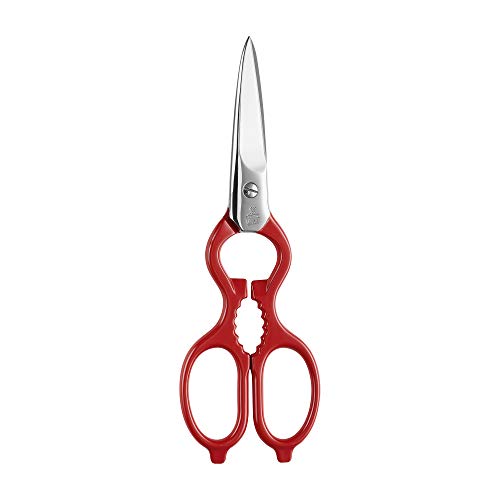 ZWILLING Kitchen Shears, Multi-Purpose, Bottle Opener, Jar Lid Lifter, Dishwasher Safe, Heavy Duty, Forged Stainless Steel Blades, Red 7.9-inch