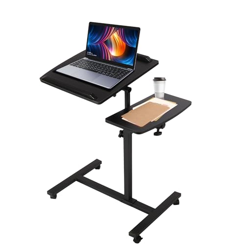 MYOYAY Overbed Beside Table Height Adjustable Mobile Rolling Laptop Desk with Wheels Laptop Stand Table Tray Tilting Sofa Bed Side Table for Home, Office, Hospital
