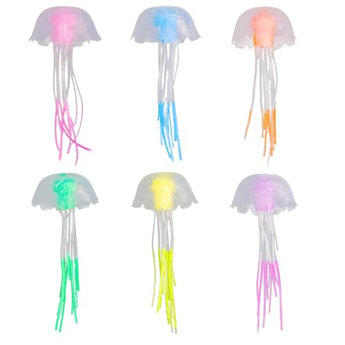 WOLMIK 6 medusas decorativas para peceras, coloridas decoraciones flotantes para acuarios, adorno de medusas fluorescentes artificiales para varios acuarios