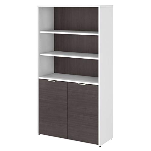 Bush Business FurnitureJamestown 5 Shelf Bookcase with Doors in White and Storm Gray
