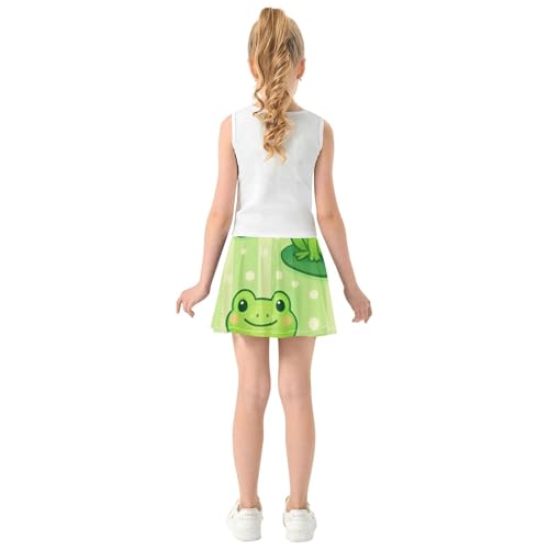 Joisal Skirts with Shorts Cute Cartoon Frogs Green Girls Skorts Athletic Shorts Breathable Pleated Skort 4t4