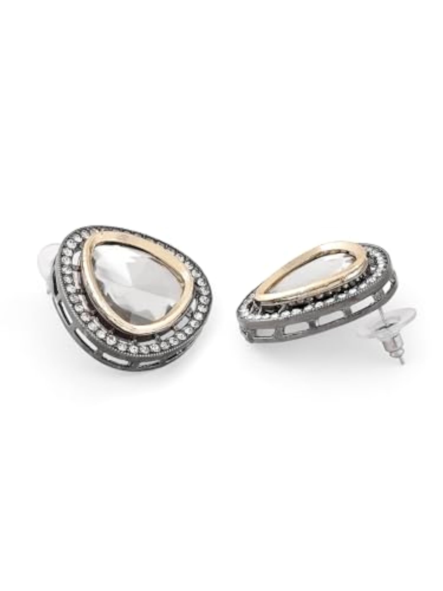 Women's Two Tone Austrian Diamonds Pendant With Chain & Earring Set