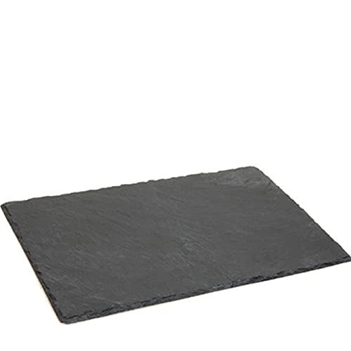 Tradineur - Plato de Pizarra Rectangular, Bandeja para hosteleria, Servicio y degustación, Canto rústico, Tabla de Piedra Natural para Servir Aperitivos - 40 x 30 cm