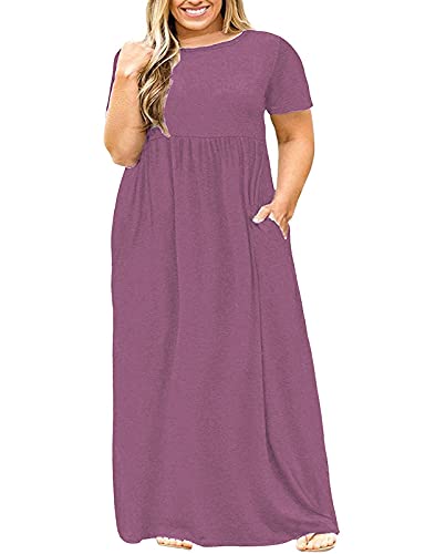 Image of Kancystore Women's Plus Size Maxi Dress with Pockets Summer Dresses XL-5X | Plus Size High Waisted Long Length Beach Dress, Empire Waist Round Neck Casual Dress, Solid Striped Floral Tie Dye Colors